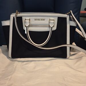 Michael Kors Semla Black and White Satchel With Crossbody Adjusable Strap